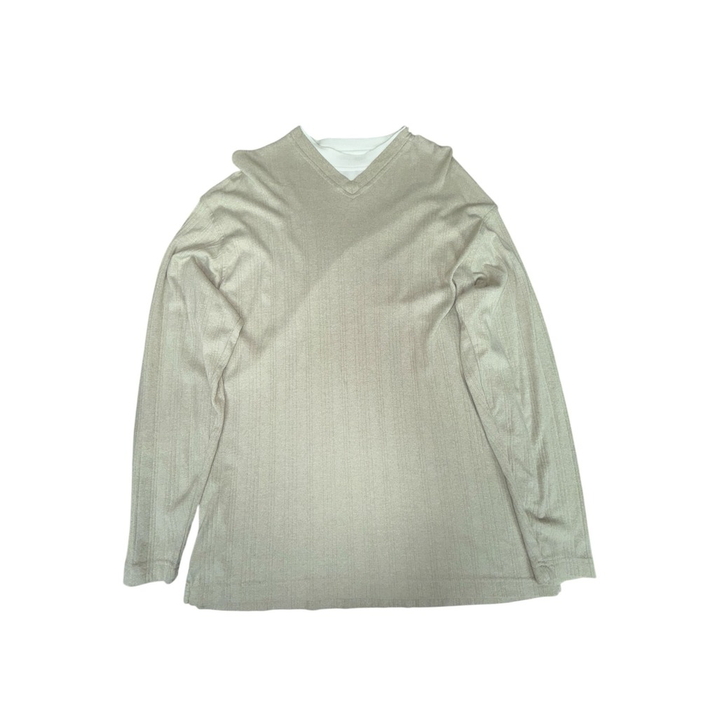 Haggar Sweater Mens L Tan Good Forever New V-Neck Cotton Long Sleeve Pullover